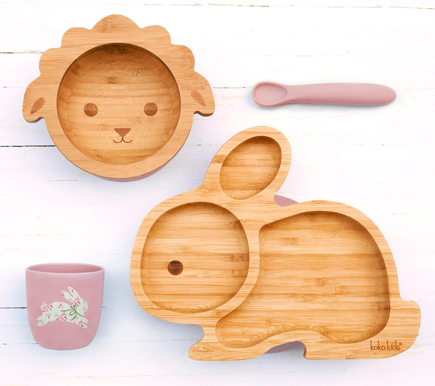 Rabbit and Lamb 4-pc Bamboo Feeding Set