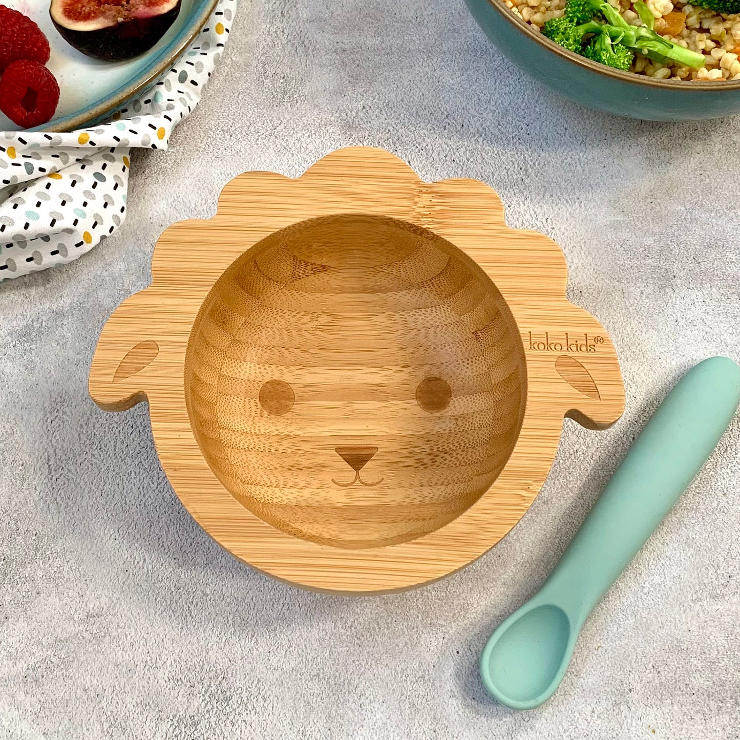 Lamb Bamboo Suction Bowl and Silicone Spoon