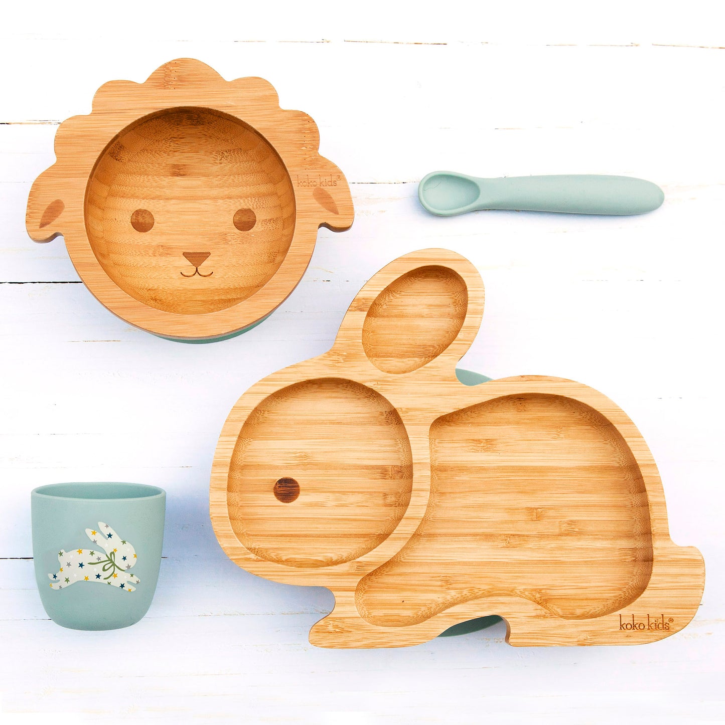 Rabbit and Lamb 4-pc Bamboo Feeding Set