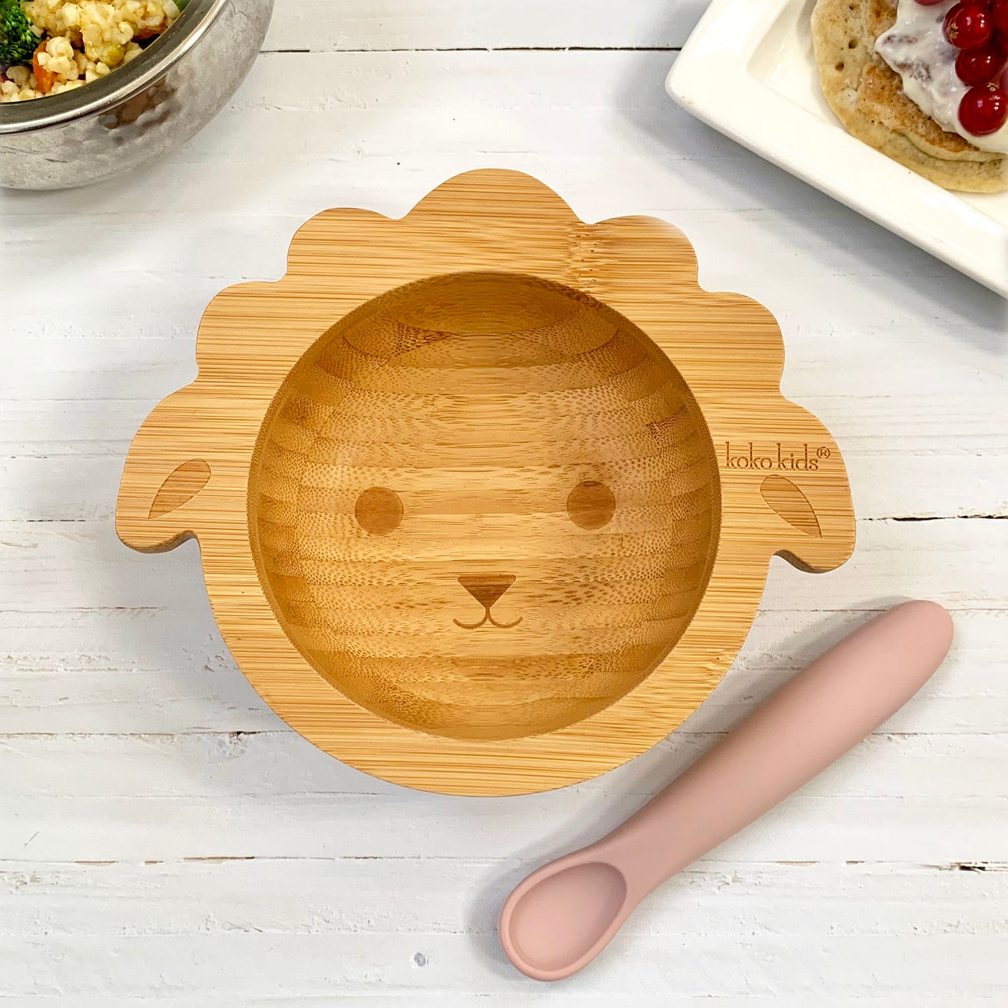 Lamb Bamboo Suction Bowl and Silicone Spoon