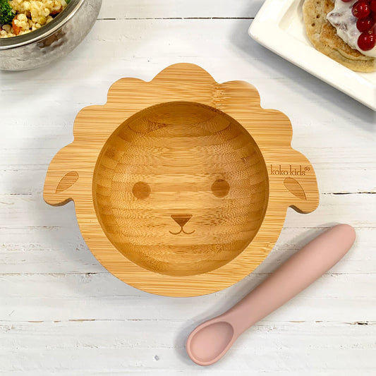 Lamb Bamboo Suction Bowl and Silicone Spoon